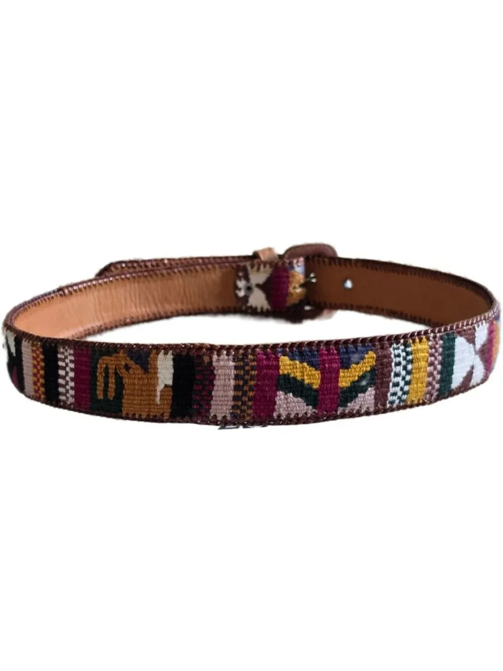 Vtg Guatemalan Woven Leather Belt 32 Mayan Motif